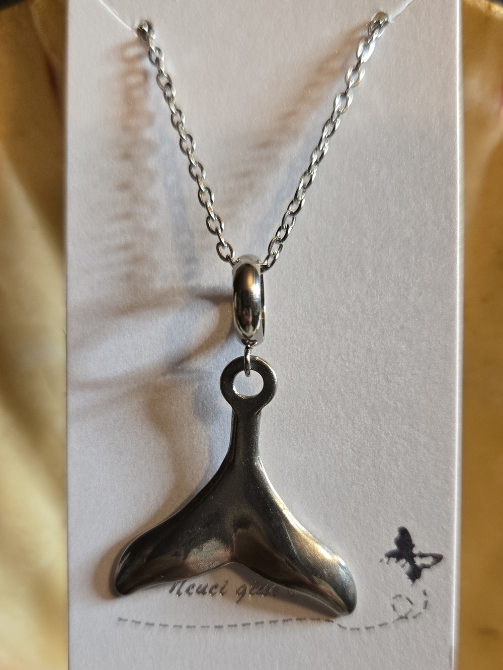 Silver Stainless Steel Whale Tail Pendant Necklace - Unbranded